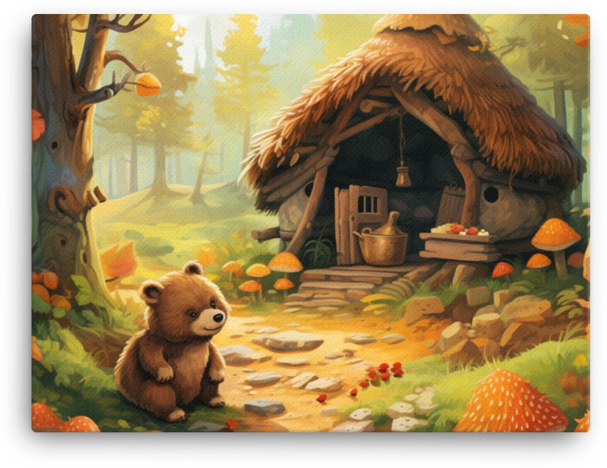 Enchanting Forest Scene with Cute Bear Canvas - Visual Funky
