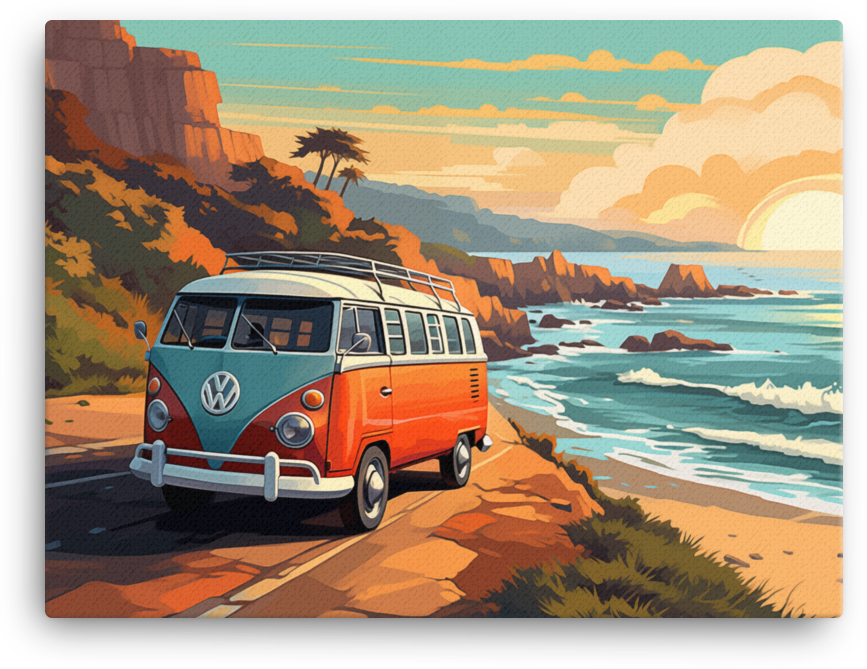 Vintage Van On A Coastal Journey Canvas Wall Art - Visual Funky