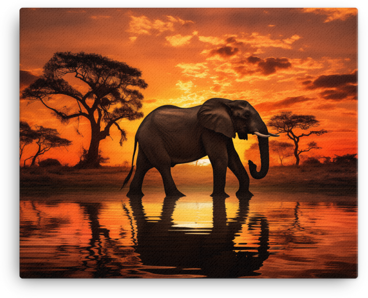 African Sunset Silhouette Elephant Canvas Wall Art