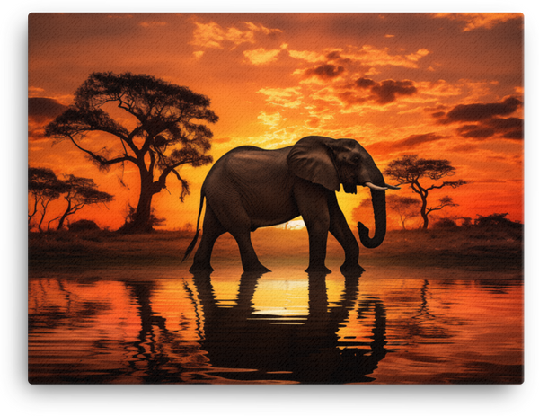 African Sunset Silhouette Elephant Canvas Wall Art