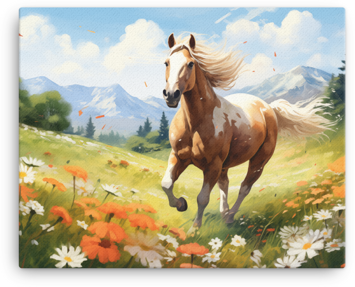 Alpine Bloom Gallop Horse Canvas Wall Art