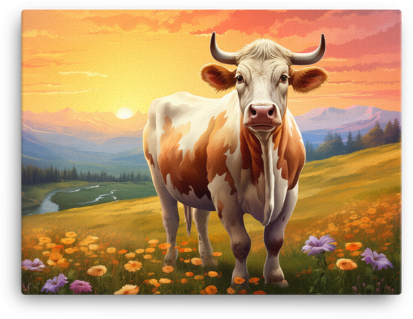 Alpine Dawn Cow Canvas Wall Art