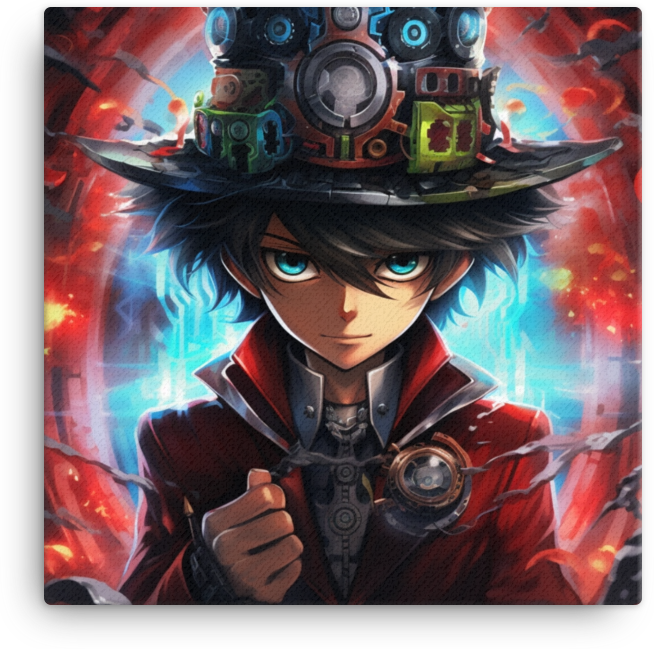 Anime Character with Mechanized Hat Canvas