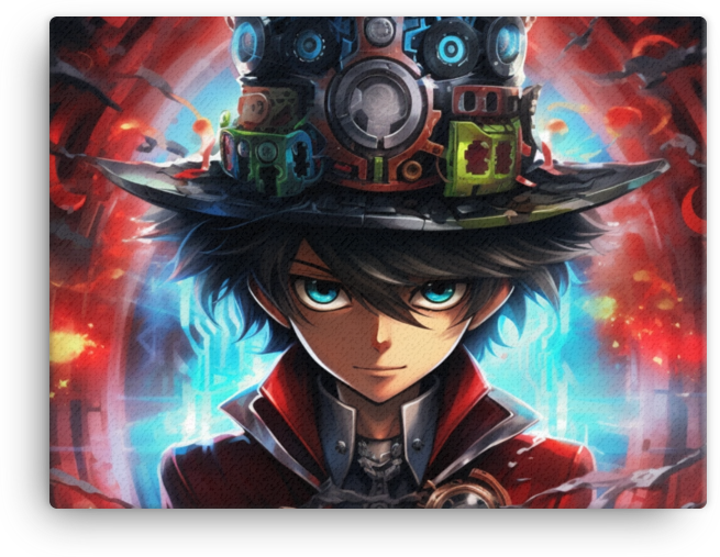 Anime Character with Mechanized Hat Canvas