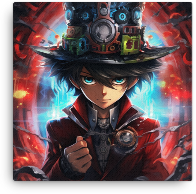 Anime Character with Mechanized Hat Canvas