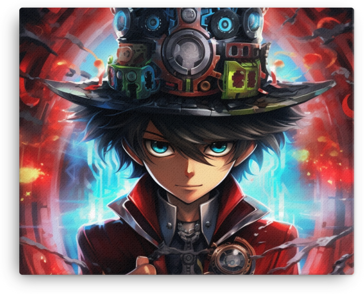 Anime Character with Mechanized Hat Canvas