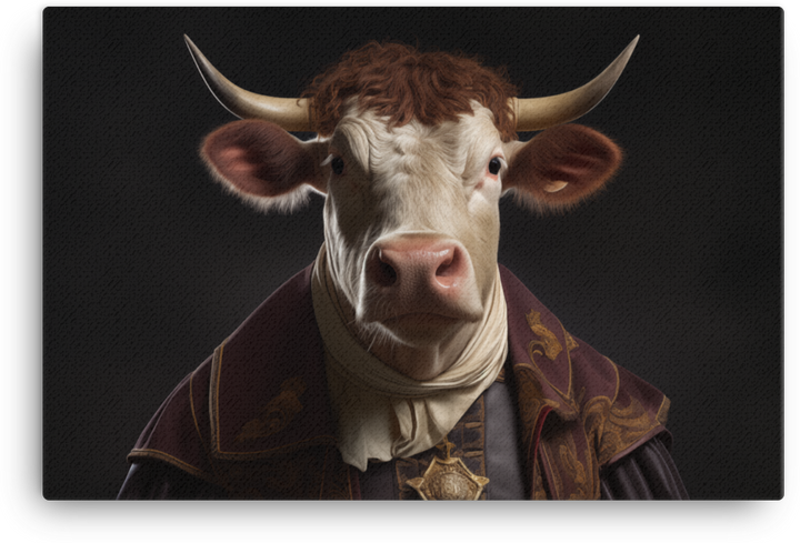 Aristocratic Cow Portrait Canvas Wall Art