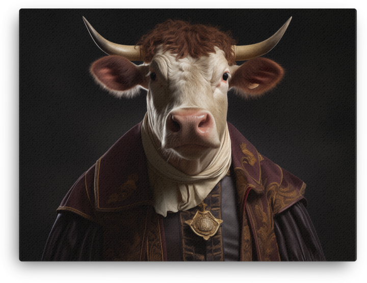 Aristocratic Cow Portrait Canvas Wall Art
