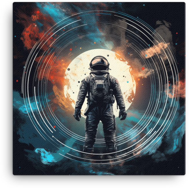 Astronaut and Swirling Cosmic Orbs Canvas