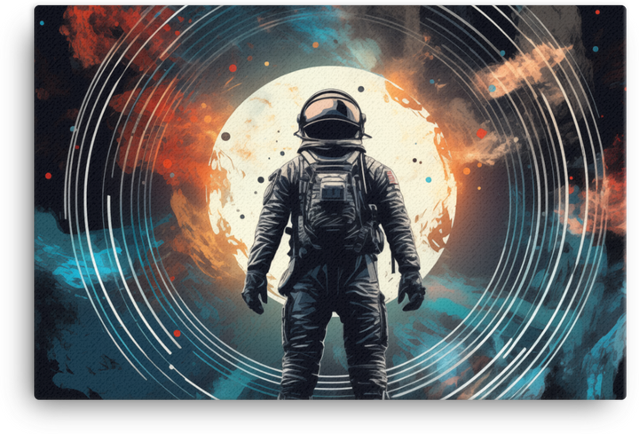 Astronaut and Swirling Cosmic Orbs Canvas