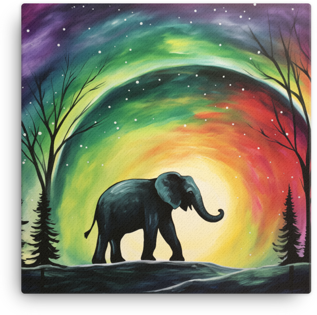 Aurora Silhouette Elephant Canvas Wall Art