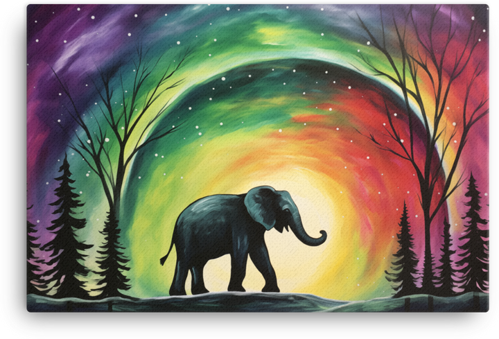 Aurora Silhouette Elephant Canvas Wall Art