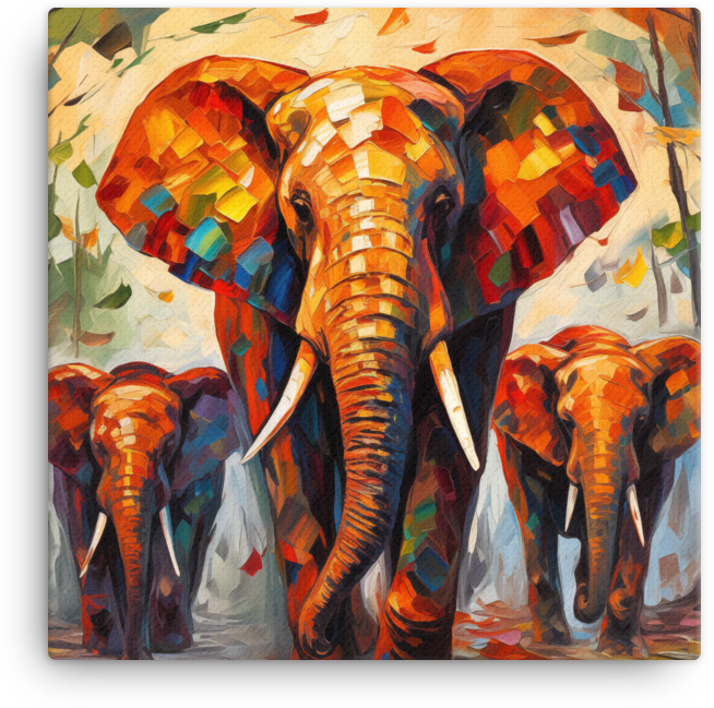 Autumn Stroll Elephant Family Canvas Wall Art