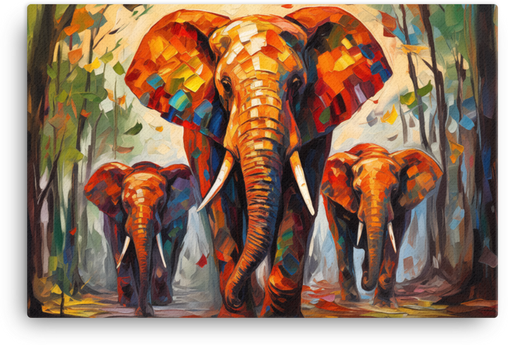 Autumn Stroll Elephant Family Canvas Wall Art