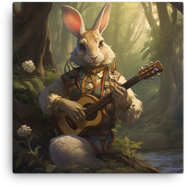 Bard Rabbit Playing a Guitar in the Forest Canvas