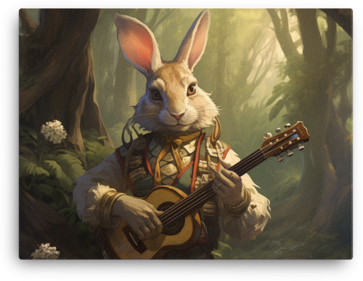 Bard Rabbit Playing a Guitar in the Forest Canvas