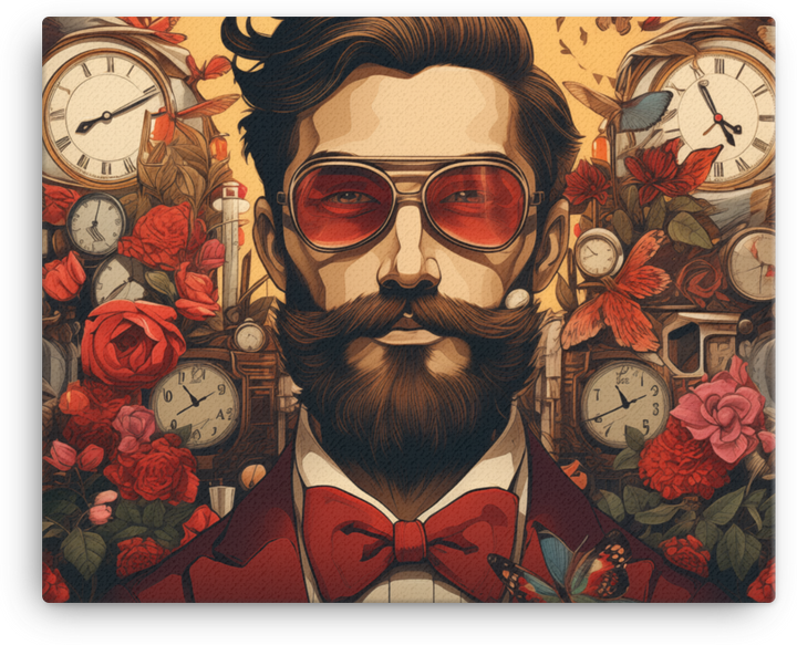 Bearded Gentleman with Timepieces and Roses Canvas