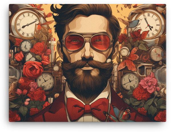Bearded Gentleman with Timepieces and Roses Canvas