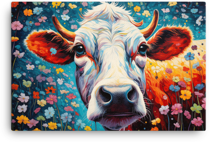 Blossom Field Cow Canvas Wall Art