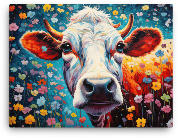 Blossom Field Cow Canvas Wall Art