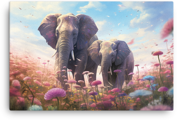 Blossom Meadow Elephants Canvas Wall Art