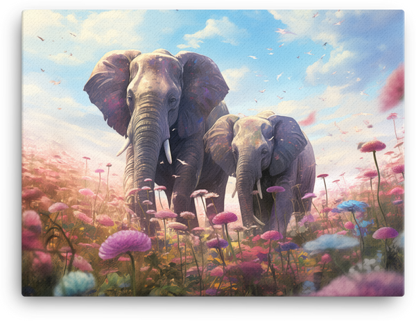Blossom Meadow Elephants Canvas Wall Art