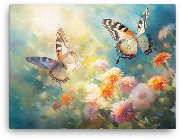 Butterfly Dance in Floral Splendor Canvas Wall Art wall art