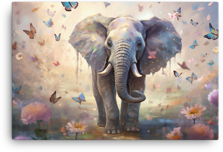 Butterfly Kissed Elephant Meadow Canvas Wall Art