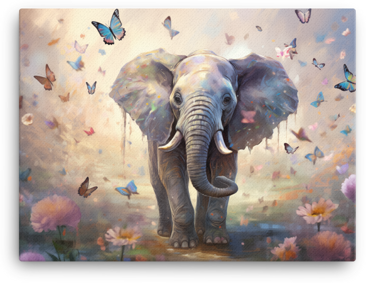 Butterfly Kissed Elephant Meadow Canvas Wall Art