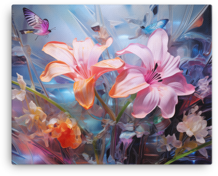 Butterfly Whispers Among Floral Harmony Canvas Wall Art wall art
