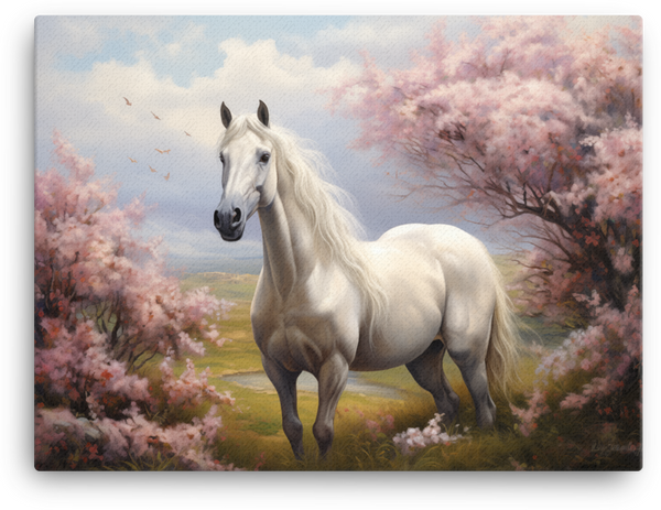 Cherry Blossom Serenity Horse Canvas Wall Art