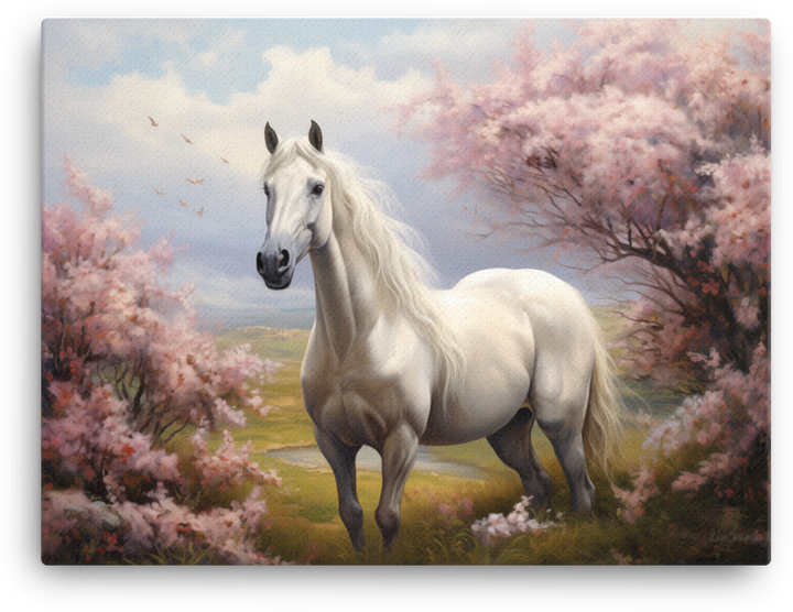 Cherry Blossom Serenity Horse Canvas Wall Art