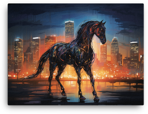 City Lights Stallion Canvas Wall Art