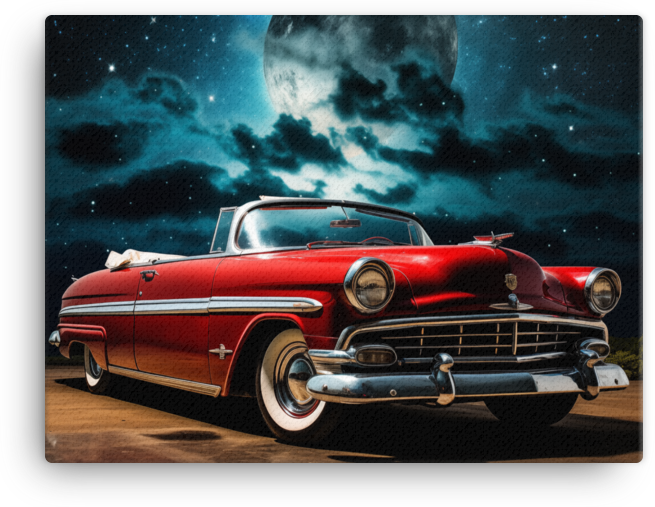 Classic Car Under a Full Moon Night Sky Canvas