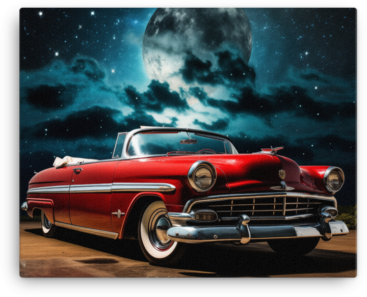 Classic Car Under a Full Moon Night Sky Canvas