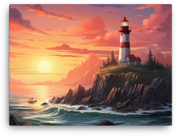 Coastal Beacon at Sunset Canvas wall art