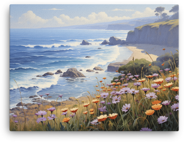Coastal Cliffs and Blooms at High Tide Canvas wall art