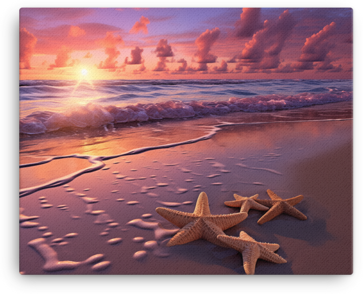 Coastal Dawn with Starfish Canvas wall art