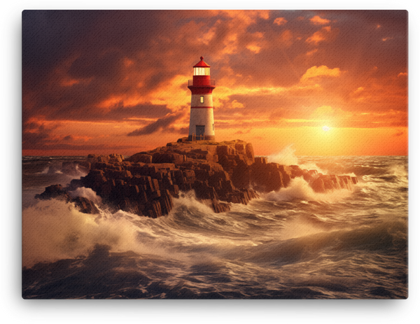 Coastal Lighthouse at Sunset Canvas wall art