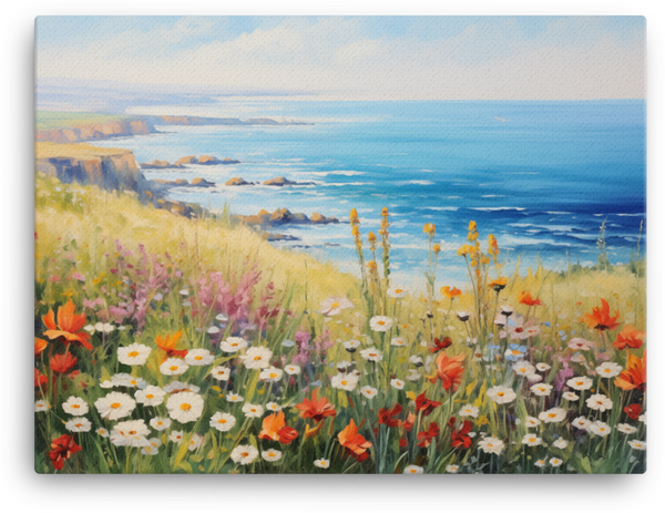 Coastal Meadow and Ocean Panorama Canvas wall art