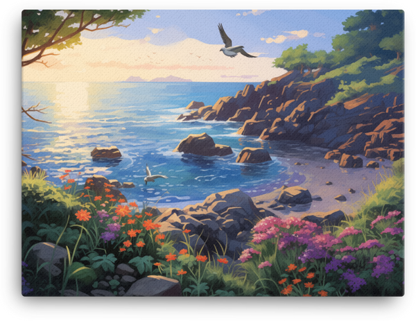Coastal Wildflowers and Serene Shores Canvas wall art