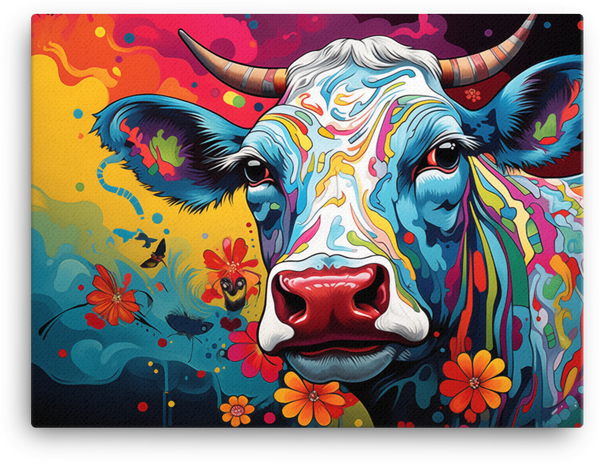 Colorburst Cow Canvas Wall Art