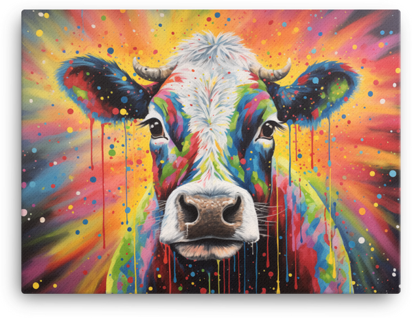 Colorful Drip Graffiti Cow Canvas Wall Art