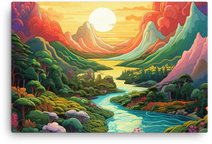 Colorful Sunset Over a Cool River Valley Canvas