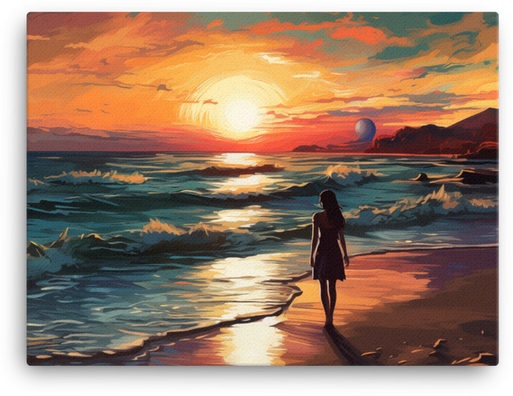 Contemplative Twilight Shoreline Canvas