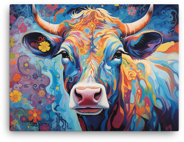 Cosmic Bloom Cow Canvas Wall Art