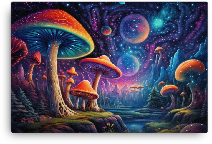 Cosmic Dawn Mushroom Vista Canvas