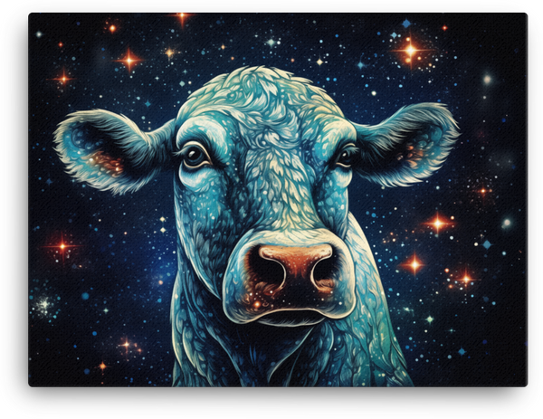 Cosmic Gaze Cow Canvas Wall Art