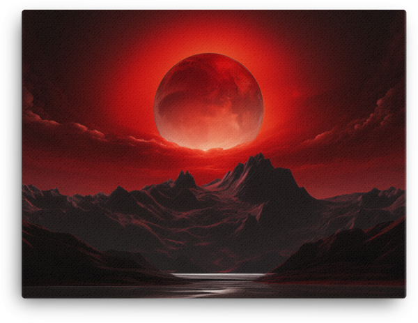 Crimson Eclipse Over Mountainous Terrain Canvas