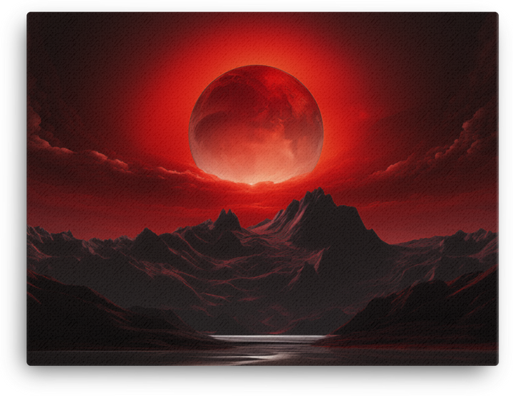 Crimson Eclipse Over Mountainous Terrain Canvas